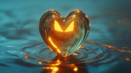 Wall Mural - Glowing heart in water, romantic, dark blue background, love concept