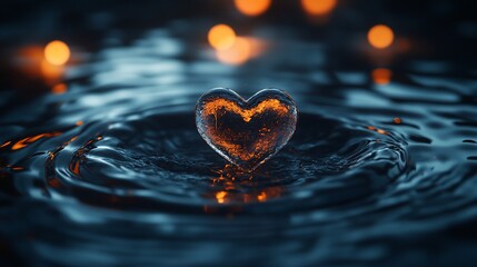 Wall Mural - Glowing heart in water, night bokeh. Romantic, love concept