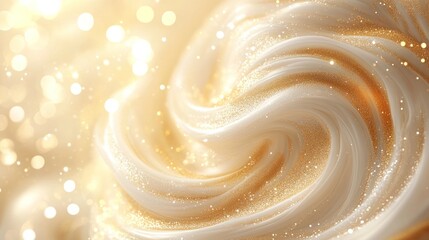 Poster - Swirling golden creamy texture creating a dazzling backdrop with sparkling elements. Generative AI