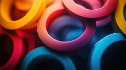 Poster - Colorful rings of various sizes and thicknesses create an abstract composition in a vibrant setting. Generative AI