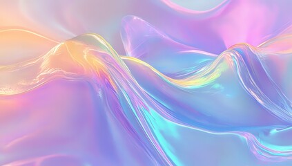 Poster - Abstract Iridescent Waves Flowing Seamlessly Across the Screen, Creating a Dreamlike Pastel Landscape for Design Inspiration.