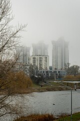 Wall Mural - Foggy urban scene on Rusanivka