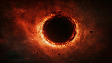 Wall Mural - cosmic panorama of a black hole absorbing light and shattering space-time