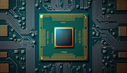Poster - Close-up of a Modern Microprocessor on a Circuit Board