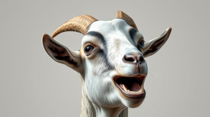 Wall Mural - Goat sculpture with intricate details displayed against a neutral background capturing lively expression and craftsmanship