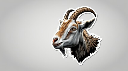 Wall Mural - Stylized illustration of a goat's head with detailed features and a strong expression