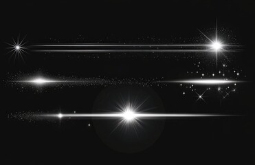 Aufkleber - Abstract glowing light effects with white glare and stars on transparent background. Vector illustration of abstract glowing light effects with white glare, star stripes and sparkling sparks in motion