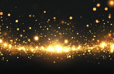 Aufkleber - Abstract golden glitter lights background with a bokeh effect on a black background. Shiny, glowing stars and sparks for luxury design, festive cards, or party flyer templates.