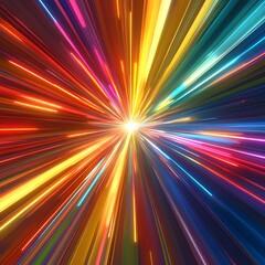 Wall Mural - A digital explosion of rainbow light beams radiating outward. 