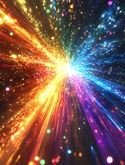 Wall Mural - A digital explosion of rainbow light beams radiating outward. 