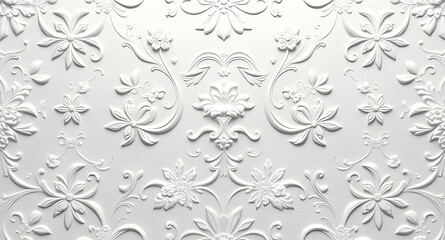 writing space on luxury white paper texture featuring delicate floral motifs and ornamental elements in a seamless pattern.silver and white design , ,use for marriage or other events