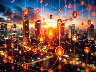 Poster - Cybersecurity Threat: Blurred Network Background with Data Breach Warning