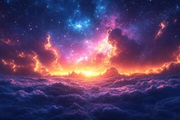 Wall Mural - breathtaking night sky panorama filled with brilliant stars nebulas and cosmic dust creating magical