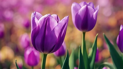 Wall Mural - single purple tulip full bloom captured beautifully intricate details vibrant colors symbolize elegance tranquility