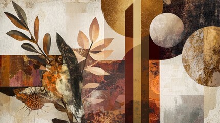 Poster - Abstract Dynamic Collage of Shapes and Organic Forms in Earthy Tones