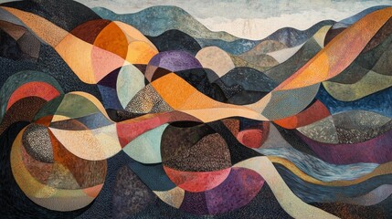 Poster - Dynamic Abstract Composition Featuring Fluid Shapes and Rich Textures in Bold Colors