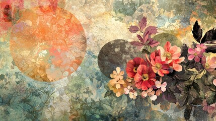 Poster - Vibrant Abstract Patterns with Harmonious Blend of Floral Elements in Soft Colors