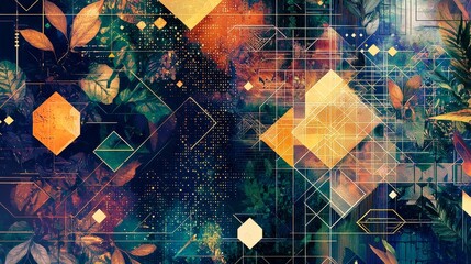 Poster - Mesmerizing Abstract Background with Geometric Shapes and Floral Elements