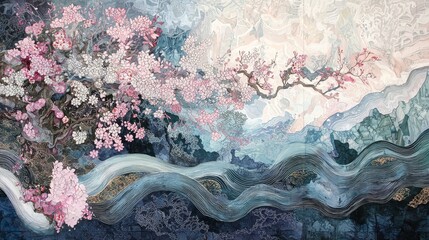 Poster - Mesmerizing Abstract Patterns of Nature with Floral Elements and Flowing Lines
