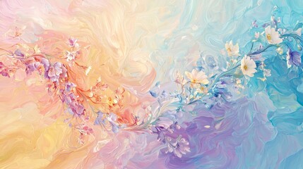 Poster - Serene Abstract Composition of Swirling Pastel Colors and Delicate Floral Elements