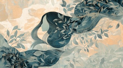 Poster - Serene Abstract Landscape with Flowing Shapes and Nature-Inspired Elements