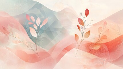 Poster - Gentle Abstract Composition Featuring Soothing Curves and Soft Floral Elements