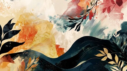 Poster - Vibrant Abstract Background with Floral Elements and Sophisticated Color Palette
