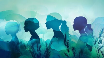 Poster - Tranquil Abstract Background Featuring Silhouettes of Women in Soft Color Palette