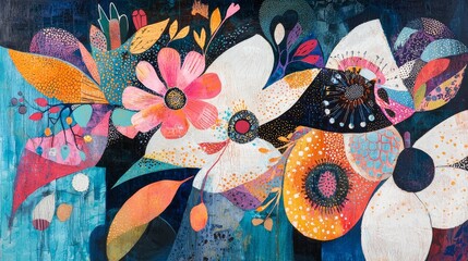Poster - Vibrant Abstract Design Featuring Dynamic Splashes of Colorful Floral Elements