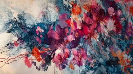 Poster - Vivid Abstract Tapestry of Dynamic Floral Patterns in Vibrant Colors