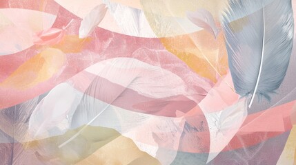 Poster - Soft Abstract Collage of Gentle Curves and Lines with Delicate Feather Elements