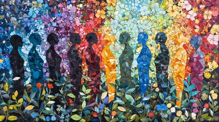 Poster - Abstract Artistic Representation of Colorful Figures amidst Floral Backgrounds