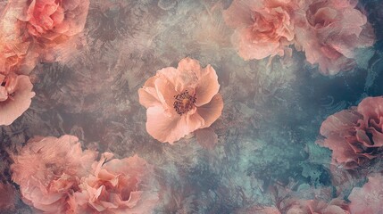 Poster - Ethereal Blend of Abstract Floral Patterns in Soft Pastel Hues and Textures