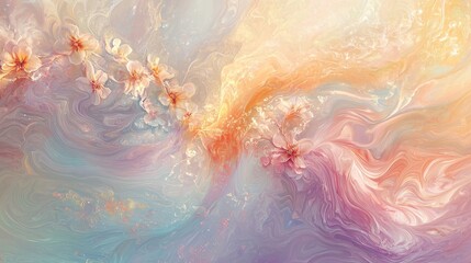 Poster - Ethereal Pastel Colors Blend with Floral Accents in Dreamy Abstract Art