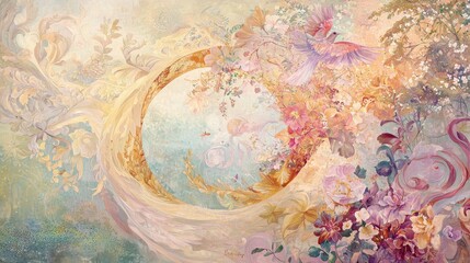 Poster - Ethereal Blend of Soft Pastel Colors in a Dreamy Floral Landscape