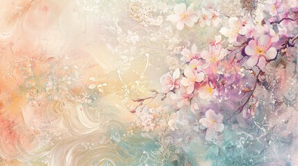 Poster - Ethereal Blend of Soft Pastel Colors with Floral Accents in a Dreamy Background