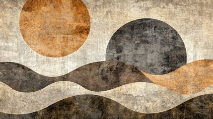 Poster - Inspiring Abstract Pattern of Overlapping Circles and Waves in Earthy Tones