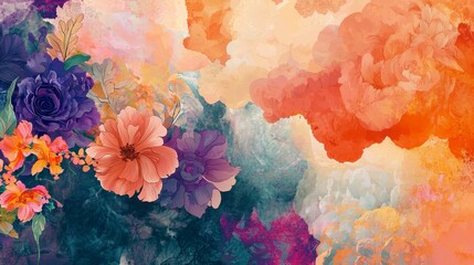 Poster - Intricate Abstract Background with Dreamy Floral Elements in Soft Color Palette
