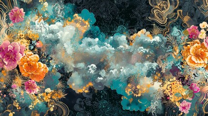 Poster - Intricate Abstract Floral Background with Dreamy Colors and Textures