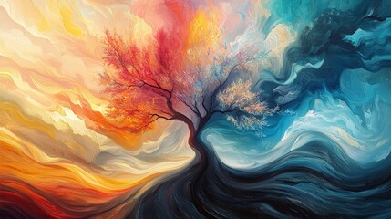 Poster - Dynamic Colorful Abstract Swirls Reflecting Nature's Beauty and Change