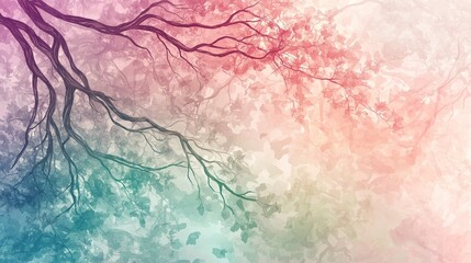 Poster - Soft Pastel Gradient Overlays with Delicate Branches and Subtle Color Transitions