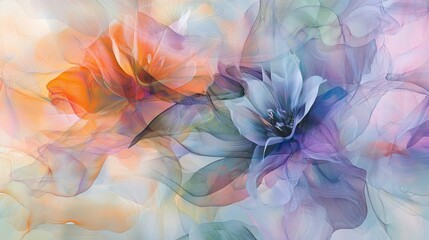 Poster - Soft Pastel Abstract Patterns with Intertwining Floral Elements and Gentle Colors
