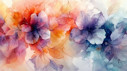 Poster - Soft Watercolor Abstract Floral Art Infused with Natural Colors and Patterns