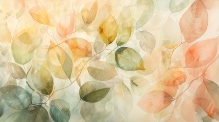 Poster - Soft Watercolor Abstract with Natural Leaf Patterns and Gentle Color Infusions