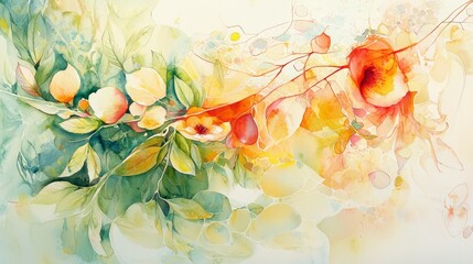 Poster - Soft Watercolor Abstract Infused with Natural Elements and Delicate Floral Patterns