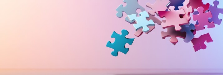 Aufkleber - Many colorful puzzle pieces are levitating on a pastel background, creating a visually appealing and thought provoking image related to problem solving, strategy, and teamwork