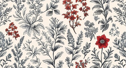 Sticker - Botanical sketch patterns background or illustration in intricate line art