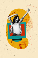Aufkleber - Composite 3D photo collage design trend sketch of device remote online internet technology computer monitor pinup style dance smile