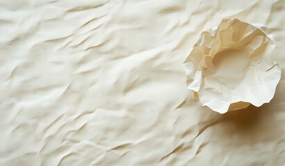 Poster - Textured Paper Background with Crumpled Surface and Small Bowl Shape, Abstract Design Element, Minimalist Aesthetic