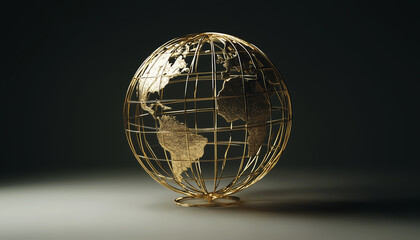 Wall Mural - A minimalist globe made of gold wires symbolizing global connectivity.  Generative AI.